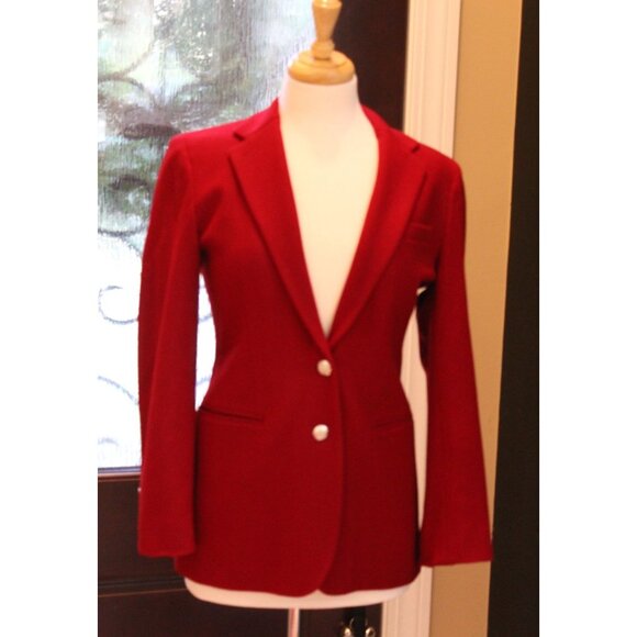 Lauren Ralph Lauren Red Wool Classic Blazer Jacket w Silver Buttons Size 4P - Picture 1 of 12